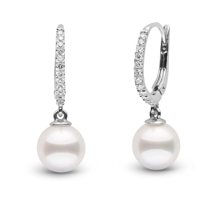 Eternal Collection White Akoya 8.5-9.0 mm Pearl & Diamond Dangle Earrings white gold