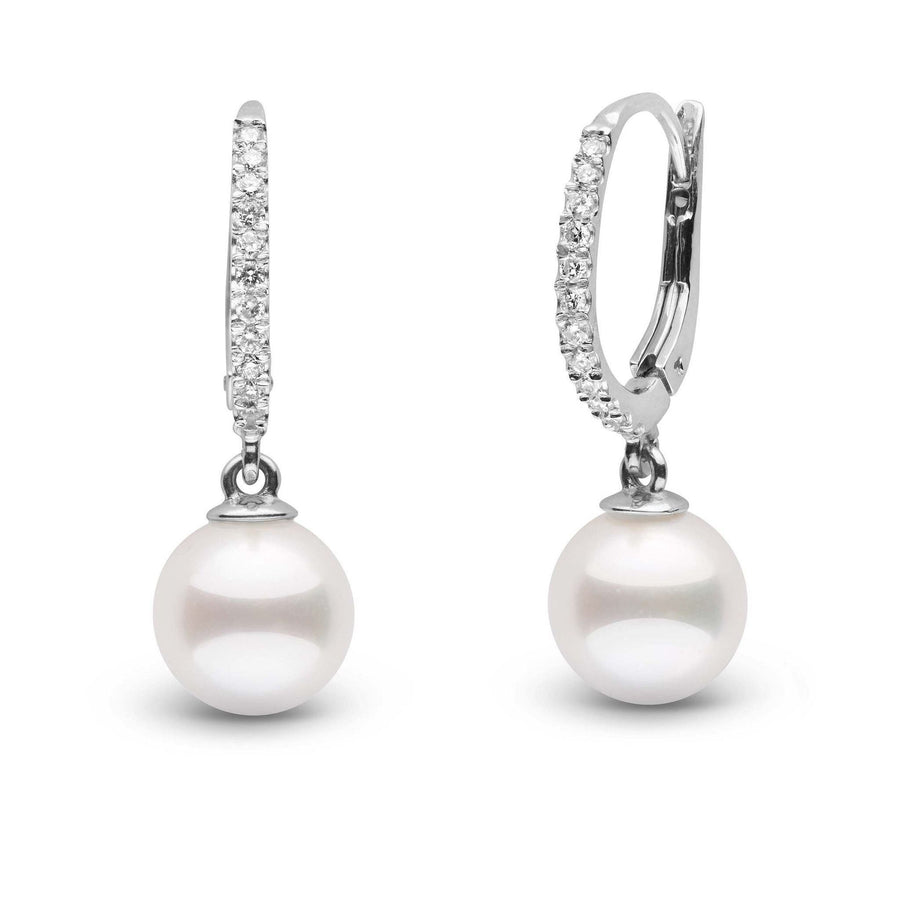 Eternal Collection White Akoya 8.5-9.0 mm Pearl & Diamond Dangle Earrings white gold