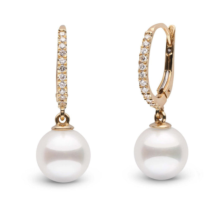 Eternal Collection White Akoya 9.0-9.5 mm Pearl & Diamond Dangle Earrings yellow gold