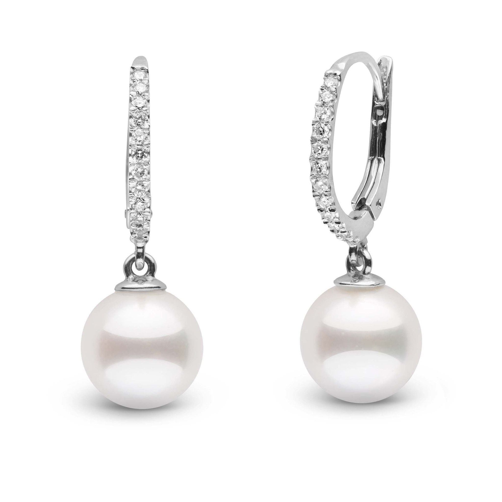Eternal Collection White Akoya 9.0-9.5 mm Pearl & Diamond Dangle Earrings white gold