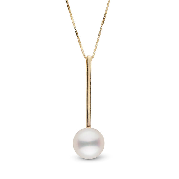 Bar Collection 7.5-8.0 mm Freshadama Pearl Pendant featuring a lustrous white freshwater pearl on a sleek gold bar pendant with a delicate gold chain.