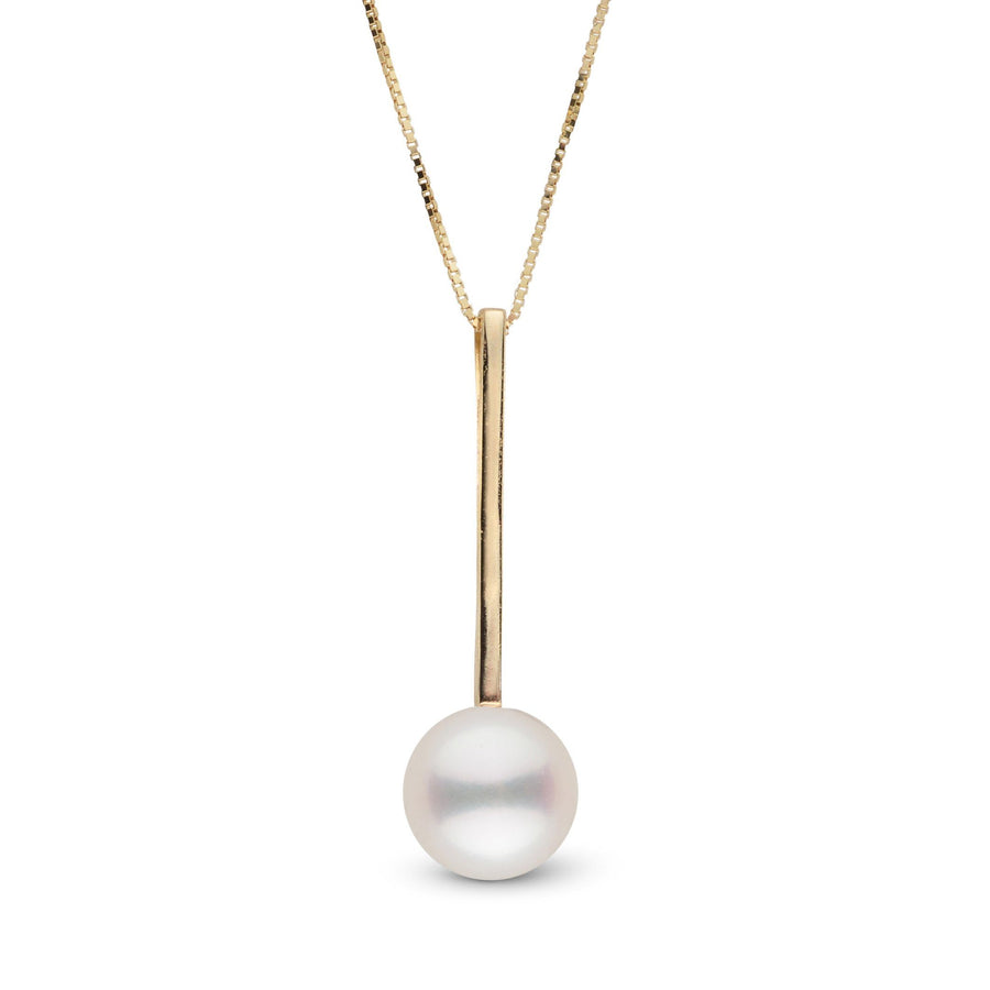 Bar Collection 7.5-8.0 mm Freshadama Pearl Pendant featuring a lustrous white freshwater pearl on a sleek gold bar pendant with a delicate gold chain.