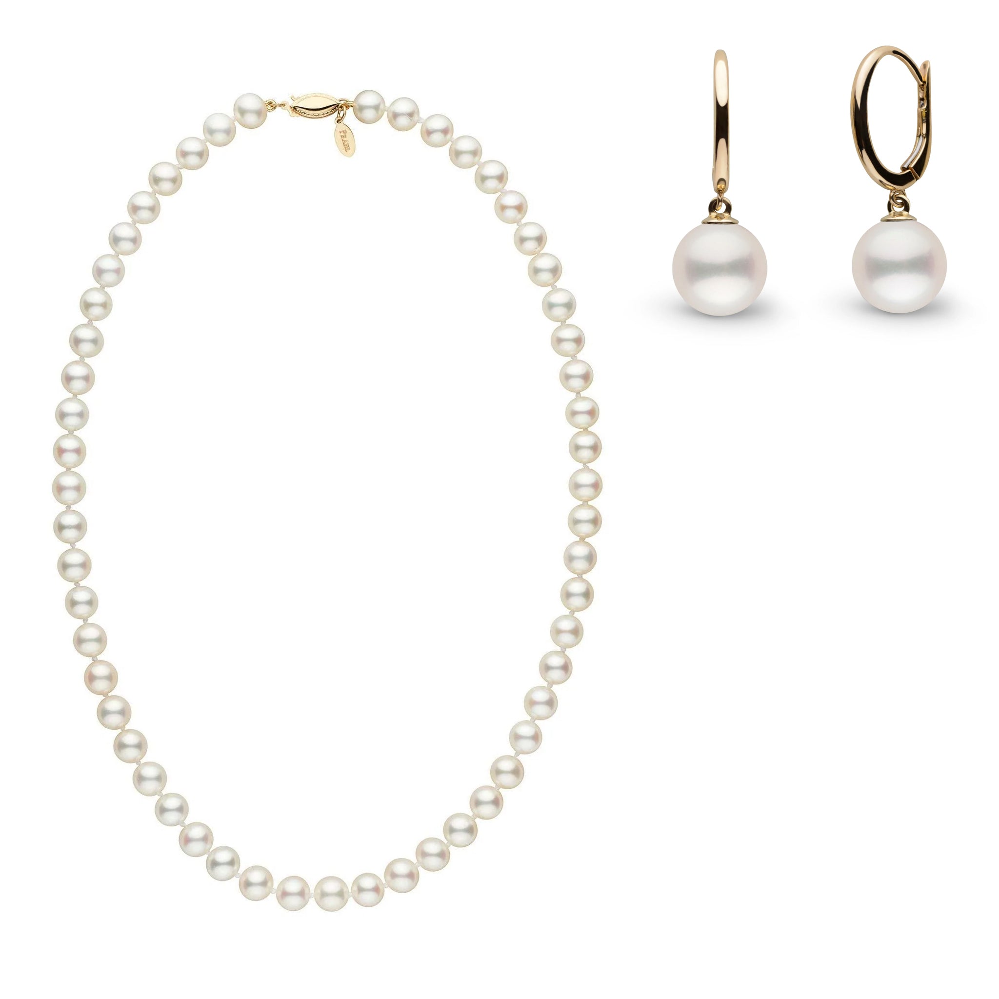 7.5-8.0 mm White Freshadama Freshwater 18 Inch Pearl Necklace with Dangle Earrings