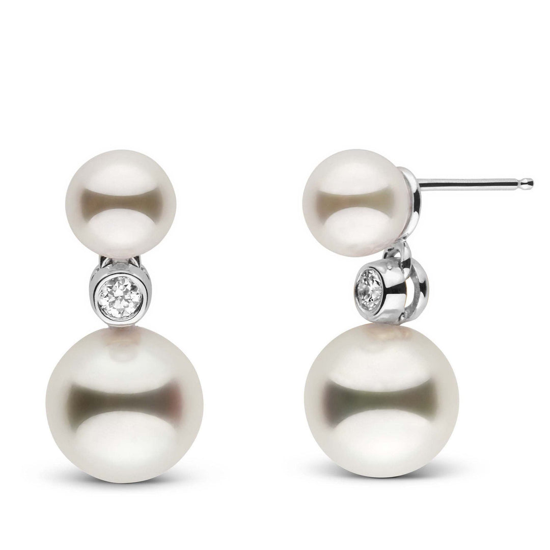 6.5-9.0 mm Akoya Pearl and Diamond Duet Dangle Earrings White Gold