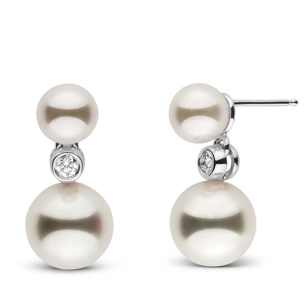 6.5-9.0 mm Akoya Pearl and Diamond Duet Dangle Earrings White Gold