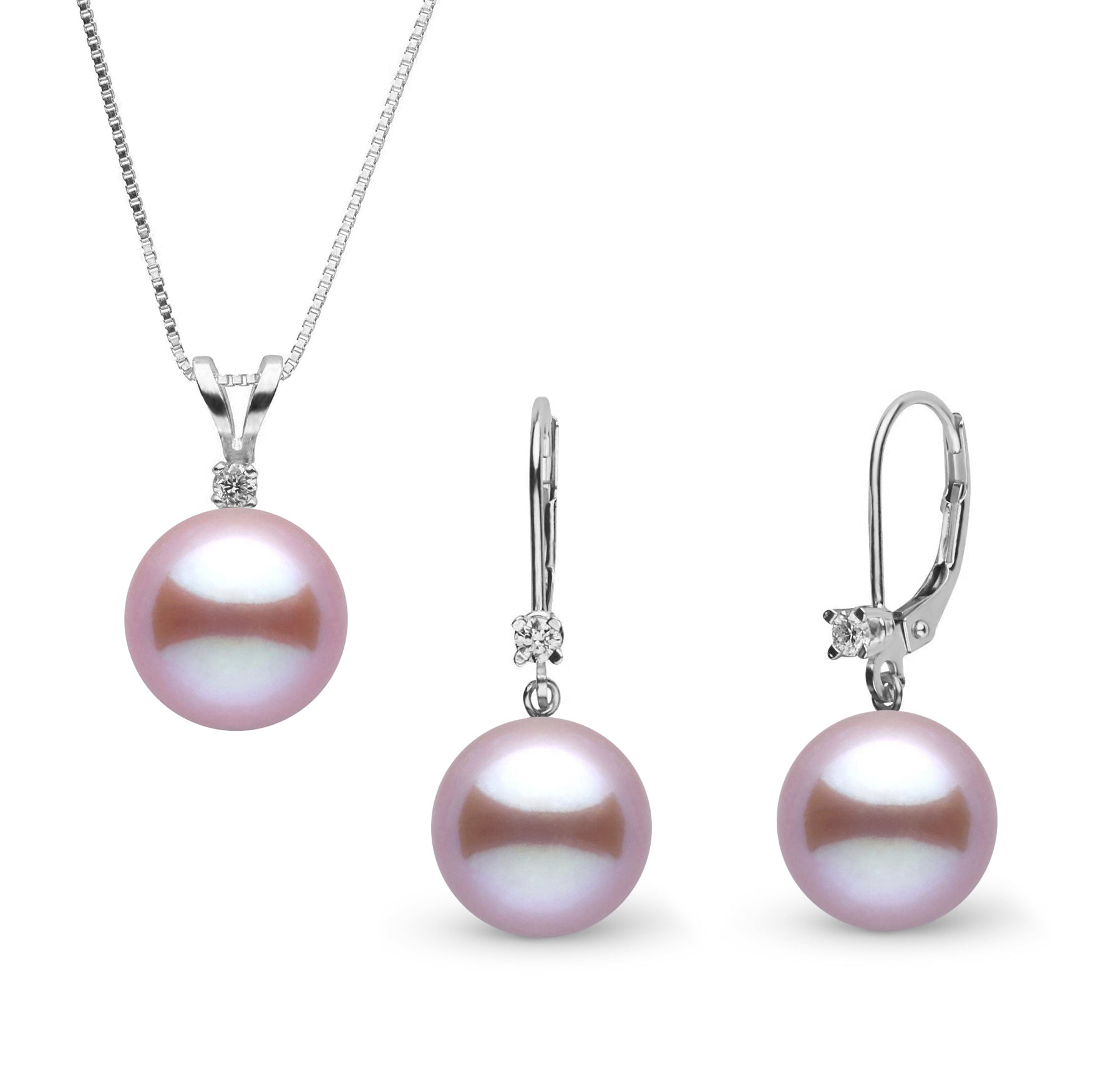8.5-9.0 mm Lavender Freshadama Pearl and Diamond Harmony Pendant and Earrings Set