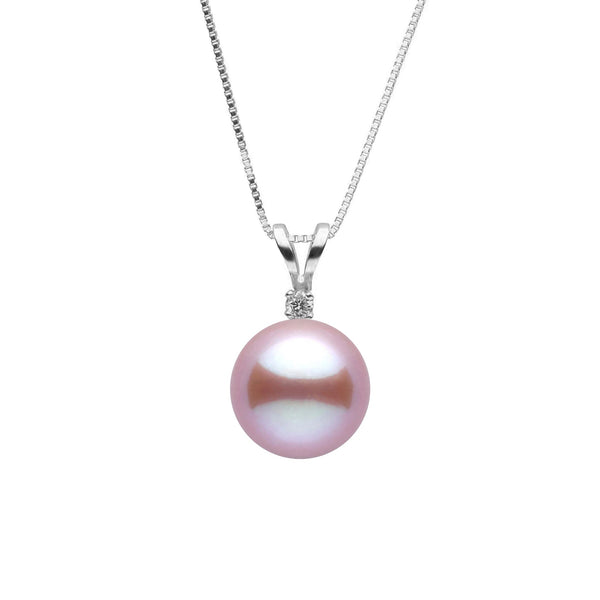 Harmony Collection 8.5-9.0 mm Lavender Freshadama Freshwater Pearl & Diamond Pendant featuring a luminous lavender freshwater pearl set in a delicate 14K white gold chain with a small sparkling diamond above.