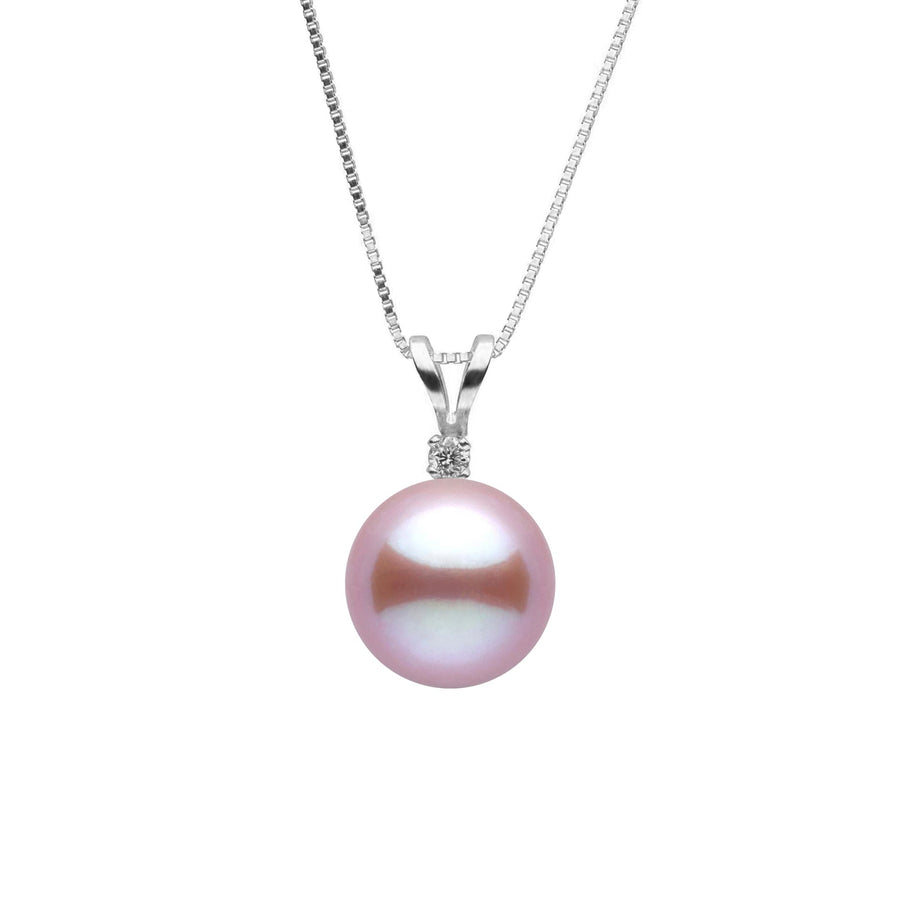 Harmony Collection 8.5-9.0 mm Lavender Freshadama Freshwater Pearl & Diamond Pendant featuring a luminous lavender freshwater pearl set in a delicate 14K white gold chain with a small sparkling diamond above.