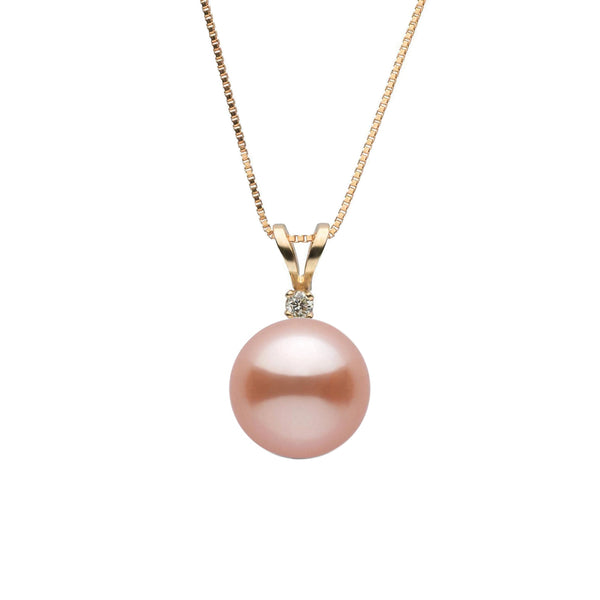 Harmony Collection 8.5-9.0 mm Pink Freshadama Freshwater Pearl & Diamond Pendant featuring a lustrous pink freshwater pearl with a small sparkling diamond set in a gold bail on a delicate chain.