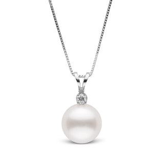 Elegant necklace featuring a single large white freshwater pearl accented with a sparkling diamond, beautifully displayed on a fine 14K white gold chain in the Harmony Collection 10.0-11.0 mm Freshadama Freshwater Pearl & Diamond Pendant.