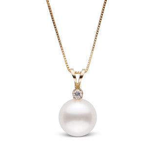 Harmony Collection 10.0-11.0 mm Freshadama Freshwater Pearl & Diamond Pendant featuring a lustrous white pearl and a sparkling diamond set on a delicate gold chain.