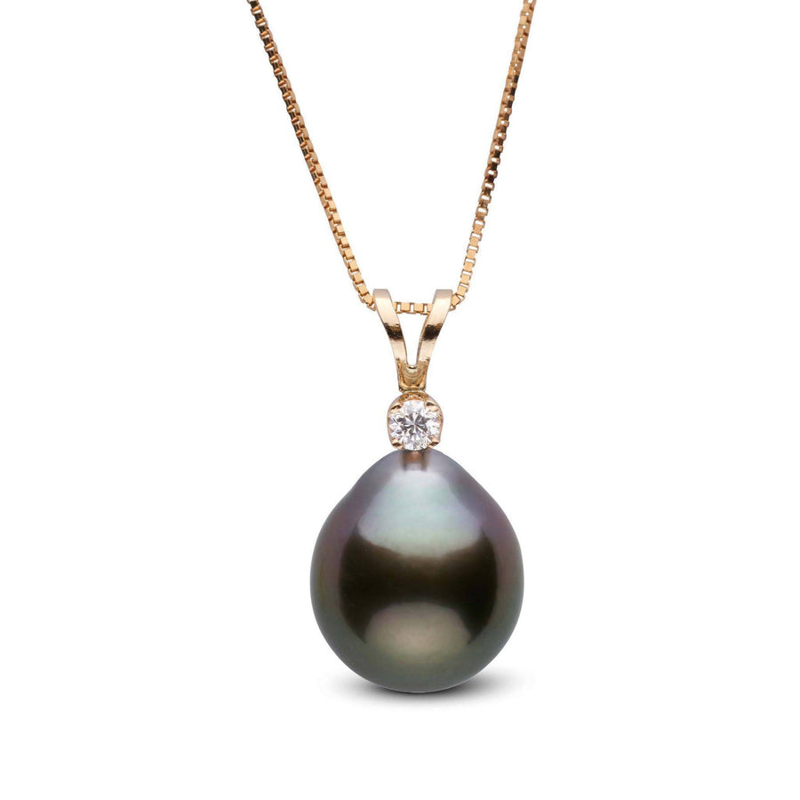 Elegant gold necklace featuring the Harmony Collection 8.0-9.0 mm Drop Tahitian Pearl & Diamond Pendant with a lustrous dark pearl and sparkling diamond accent.