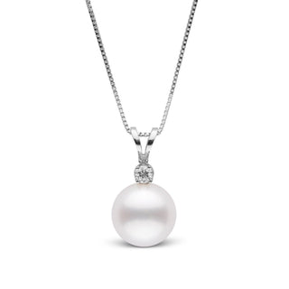 Harmony Collection 9.0-10.0 mm Freshadama Freshwater Pearl & Diamond Pendant featuring a lustrous white freshwater pearl accented with a sparkling diamond on a fine 14K white gold chain.