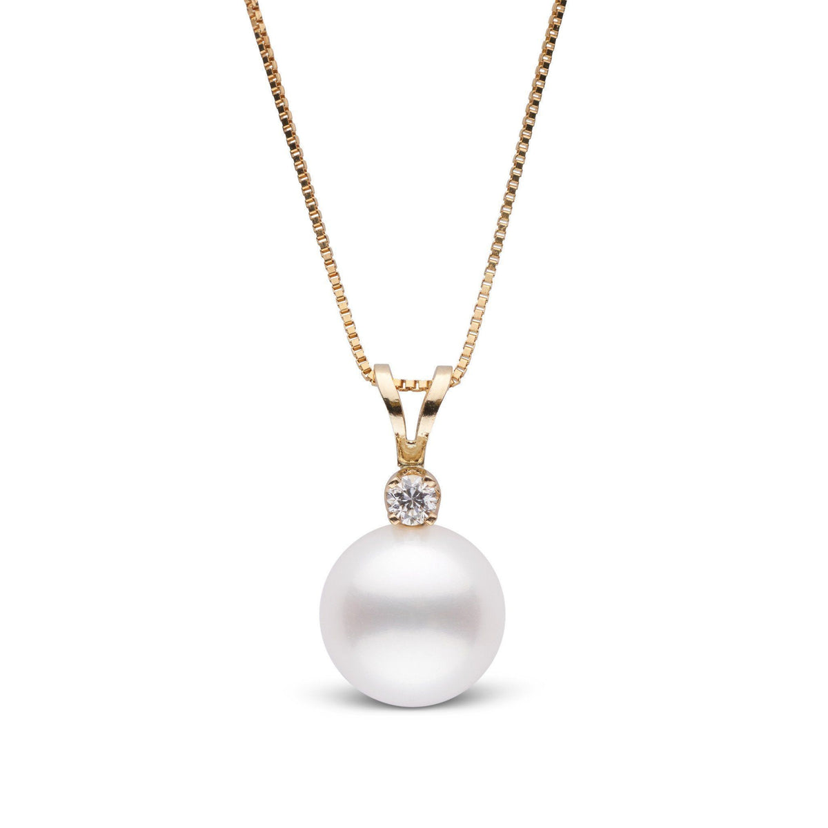 Elegant gold necklace featuring the Harmony Collection 9.0-10.0 mm Freshadama Freshwater Pearl & Diamond Pendant with a lustrous white pearl and sparkling diamond accent.