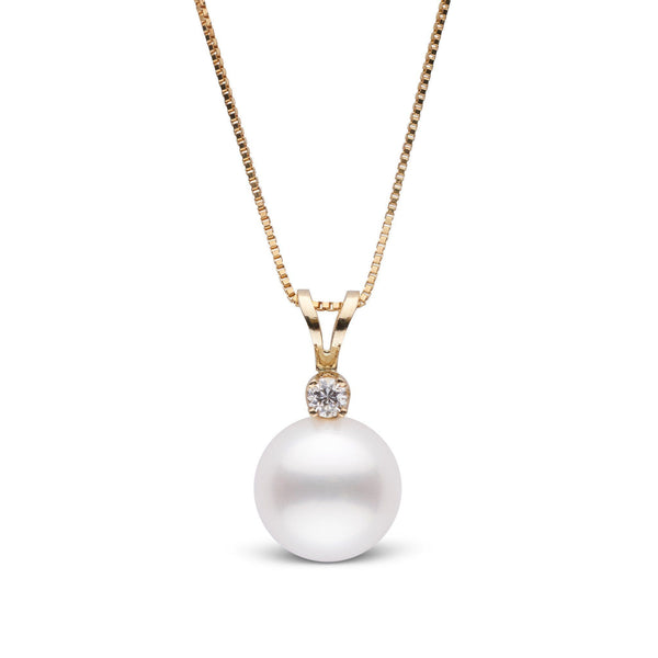 Elegant gold necklace featuring the Harmony Collection 9.0-10.0 mm Freshadama Freshwater Pearl & Diamond Pendant with a lustrous white pearl and sparkling diamond accent.
