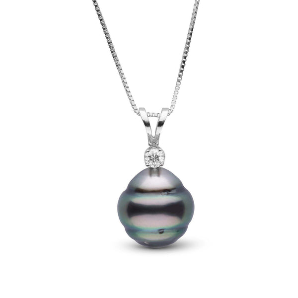 Harmony Collection 9.0-10.0 mm Tahitian Baroque Pearl & Diamond Pendant featuring a lustrous black tahitian pearl with unique baroque shape, accented by a sparkling diamond on a 14K white gold chain.