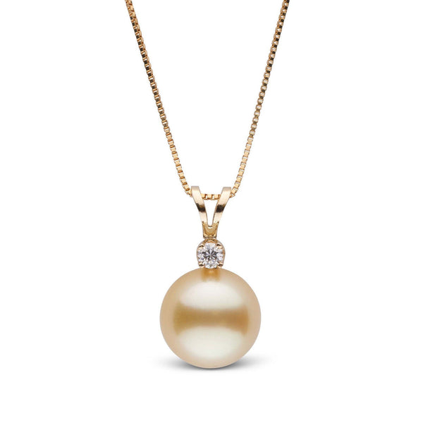 Harmony Collection Golden 9.0-10.0 mm South Sea Pearl & Diamond Pendant in 14K Yellow Gold on a Box Chain