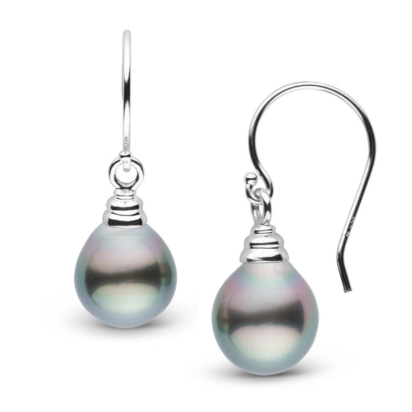 Honey Collection Tahitian Drop 9.0-10.0 mm Pearl Earrings featuring lustrous drop-shaped Tahitian pearls with elegant 14K white gold hooks, perfect for sophisticated, timeless style.