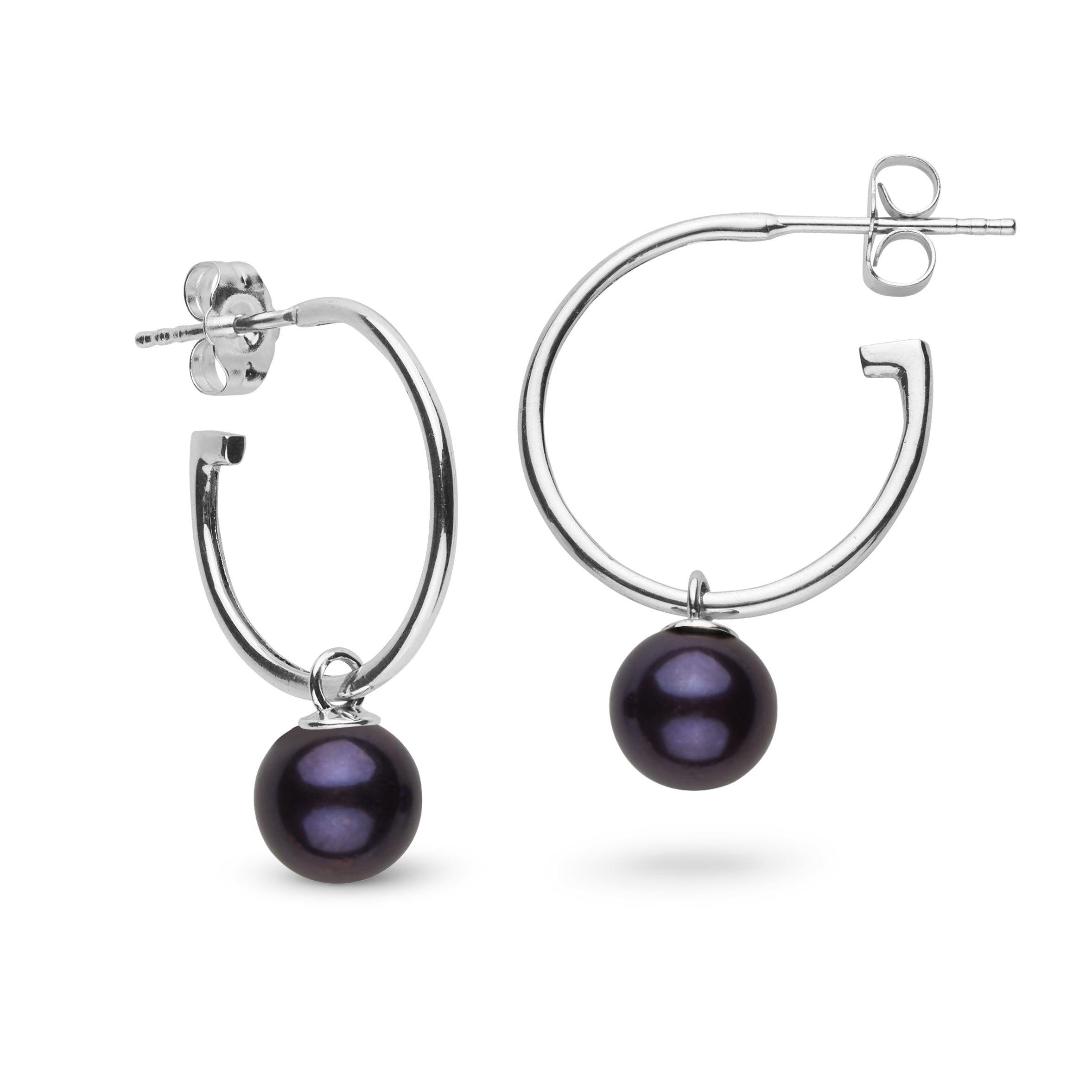 7.5-8.0 mm AAA Black Freshwater Pearl Charm Hoop Earrings