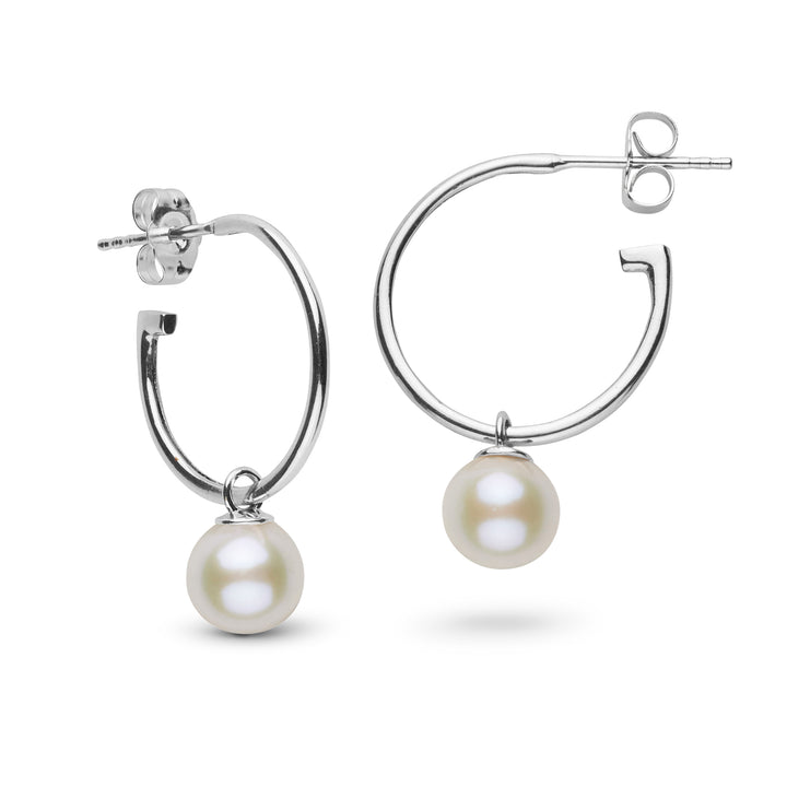 7.5-8.0 mm AAA White Freshwater Pearl Charm Hoop Earrings