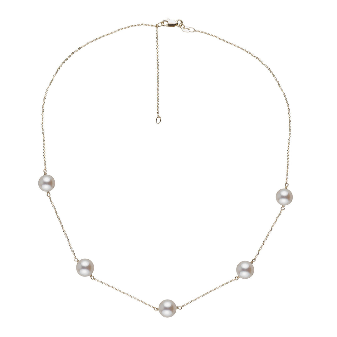 Akoya Pearl Station Necklace yellow gold