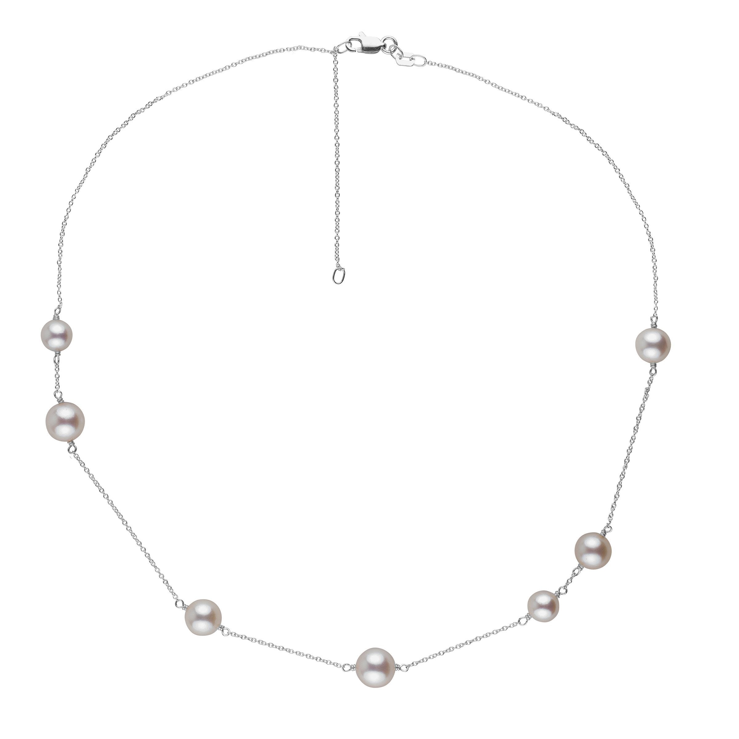 Luna Collection Akoya Pearl Station Necklace in white gold