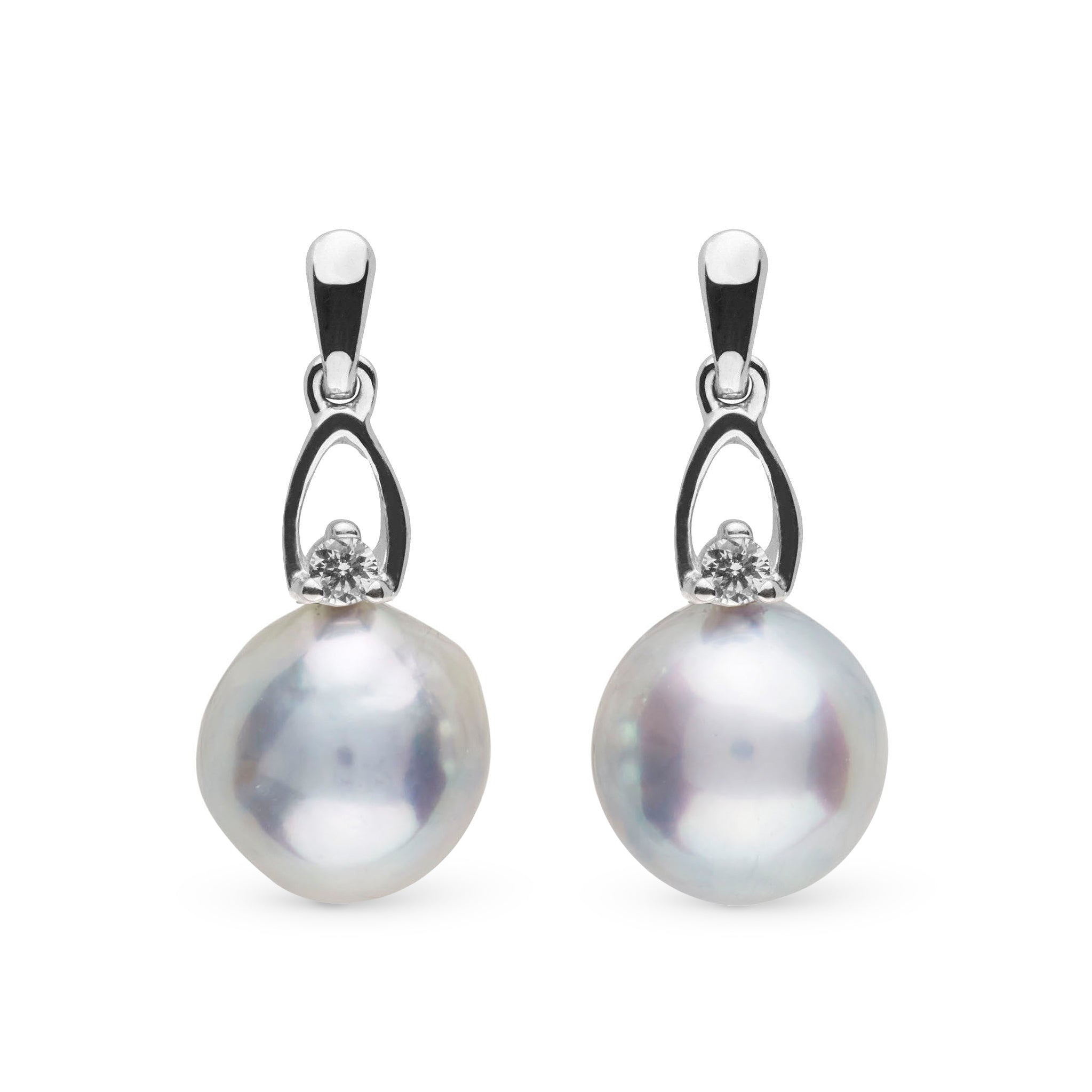 Juliet Collection 8.0-9.0 mm Baroque Silver Akoya Pearl and VS1-G Quality Diamond Earrings