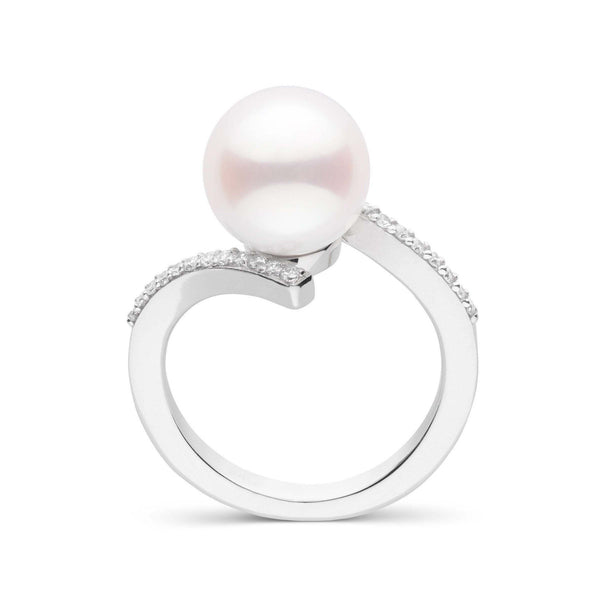 Karma Collection 9.0-10.0 mm Freshadama Pearl Ring featuring a single large white freshwater pearl set on a sleek 14K white gold band accented with small sparkling stones.