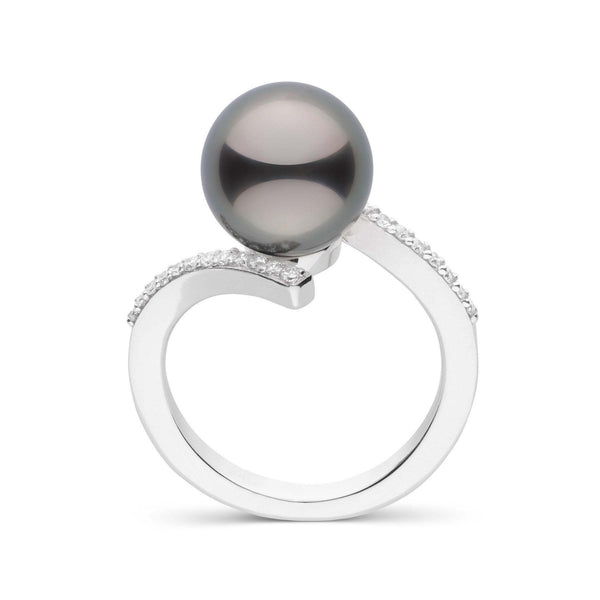 Karma Collection 9.0-10.0 mm Tahitian Pearl and Diamond Ring featuring a lustrous dark Tahitian pearl set on a sleek 14K white gold band accented with sparkling diamonds.