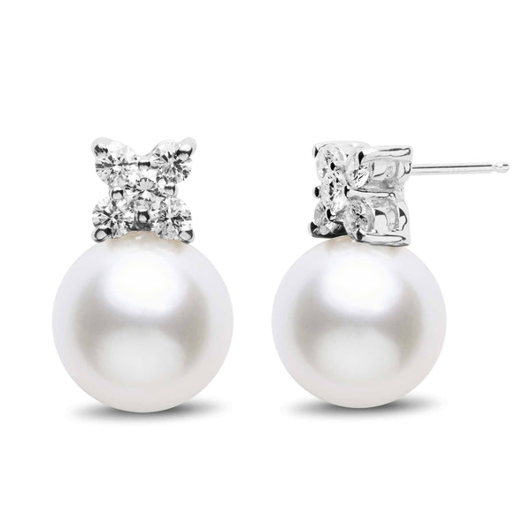 Kiss Collection White South Sea 11.0-12.0 mm Pearl and Diamond Stud Earrings wg