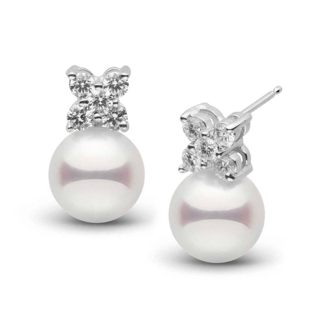 Kiss Collection White 9.0-9.5 mm Akoya Pearl and VS1-G Quality Diamond Earrings in white gold