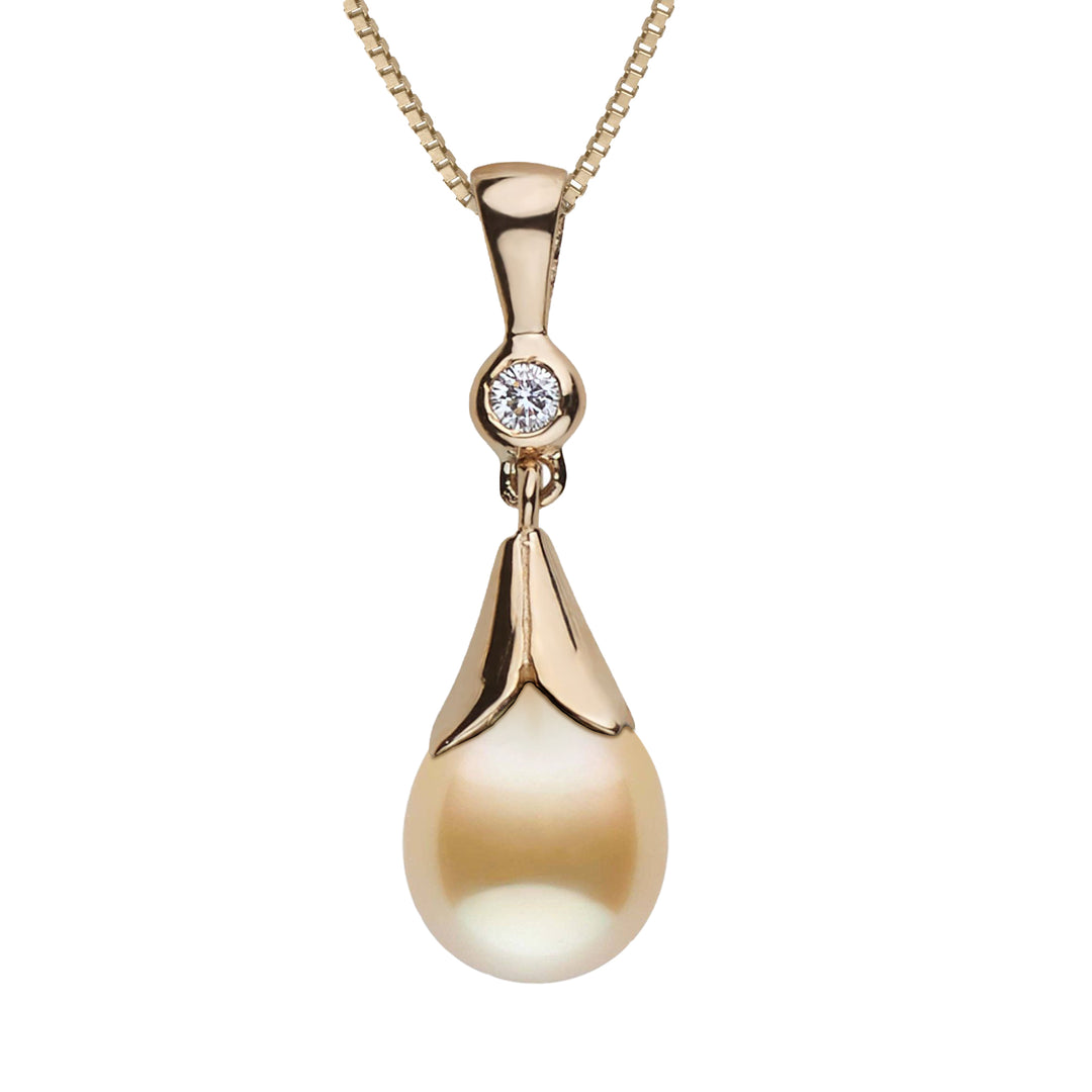 Lilium Collection 9.0-10.0 mm Golden South Sea Drop Pearl and Diamond Pendant