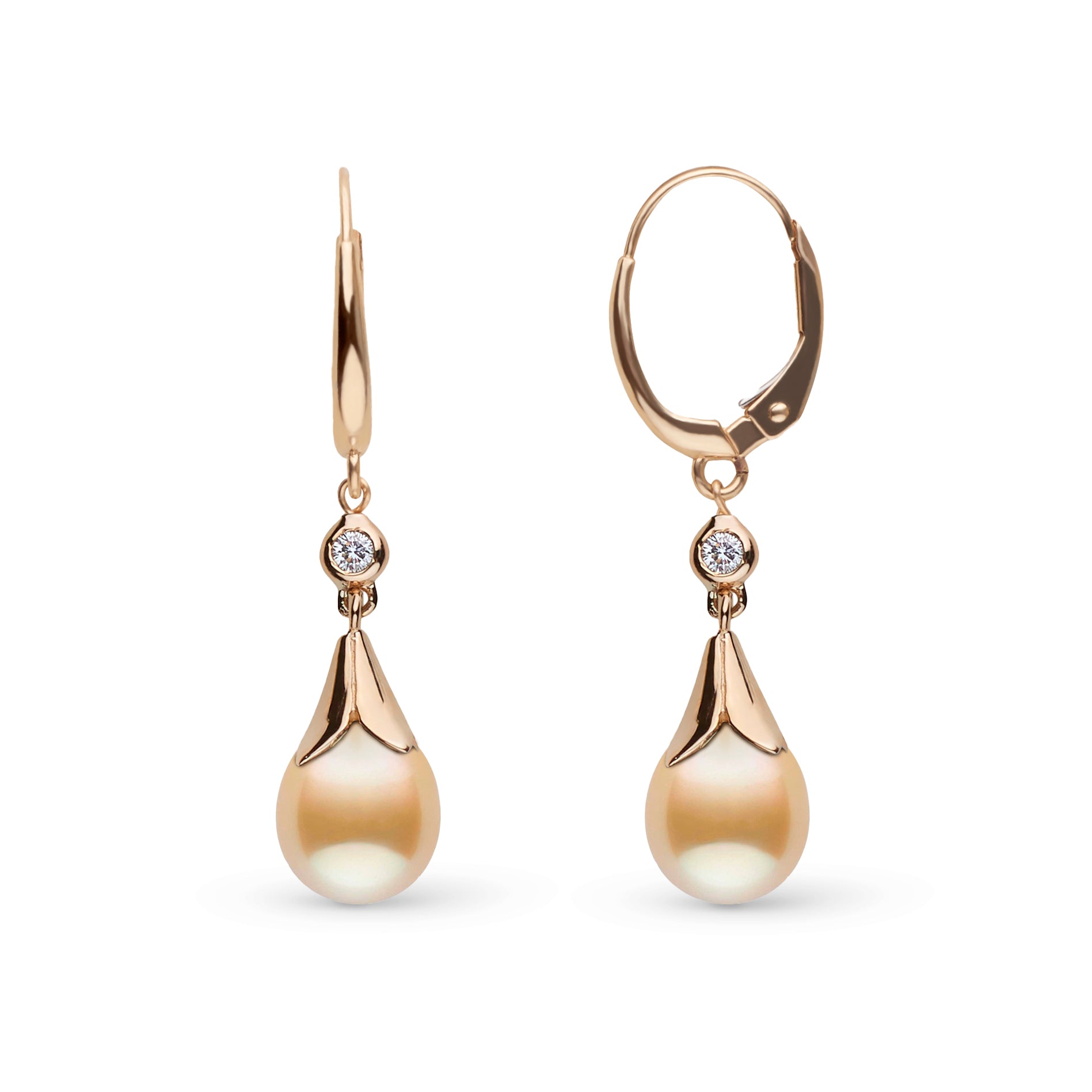 Lilium Collection 9.0-10.0 mm Golden South Sea Drop Pearl and Diamond Earrings