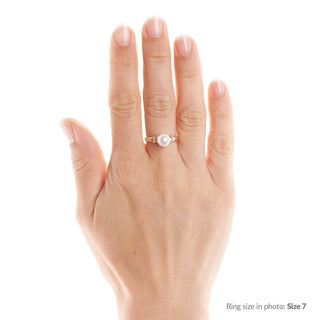 Love Collection Akoya Pearl Ring on model hand