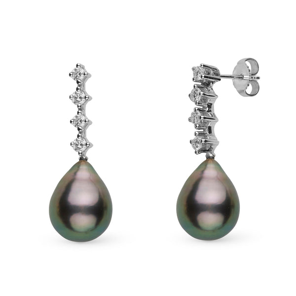 10.0-11.0 mm Tahitian Drop Pearl and Diamond Luminary Earrings white gold
