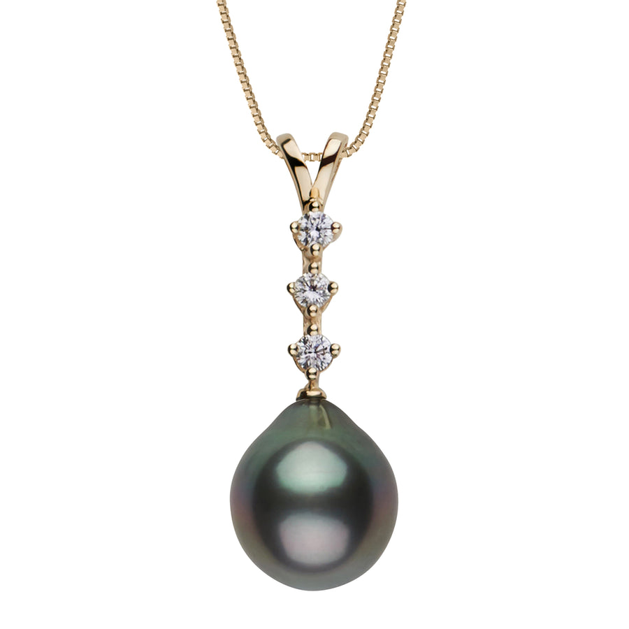 11.0-12.0 mm Tahitian Drop Pearl and Diamond Luminary Pendant yellow gold