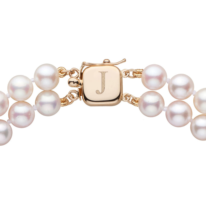 Personalized 6.5-7.0 mm AAA Akoya Pearl Double Strand Square Clasp Necklace