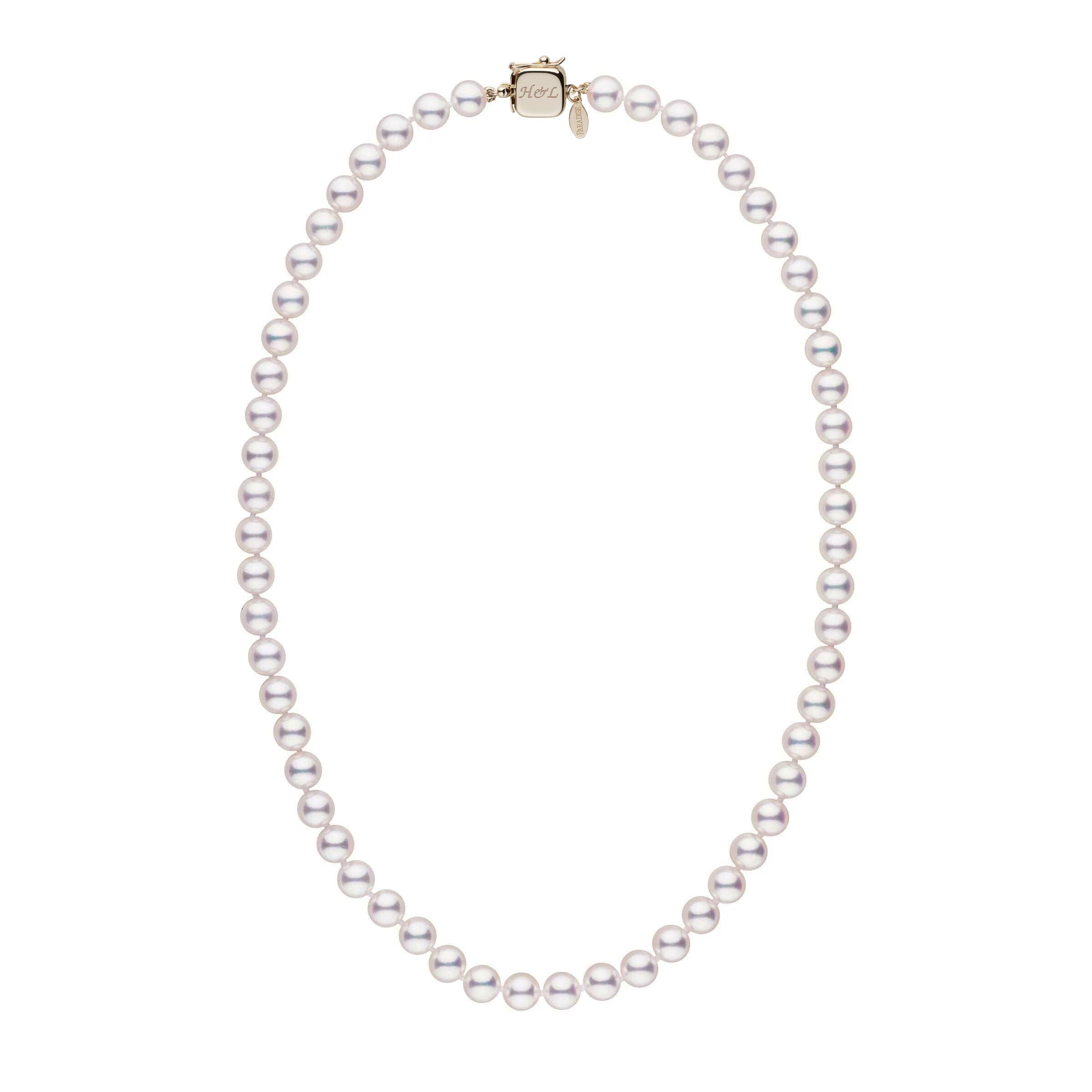 Personalized 18 Inch 7.0-7.5 mm Hanadama Akoya Pearl Square Clasp Necklace