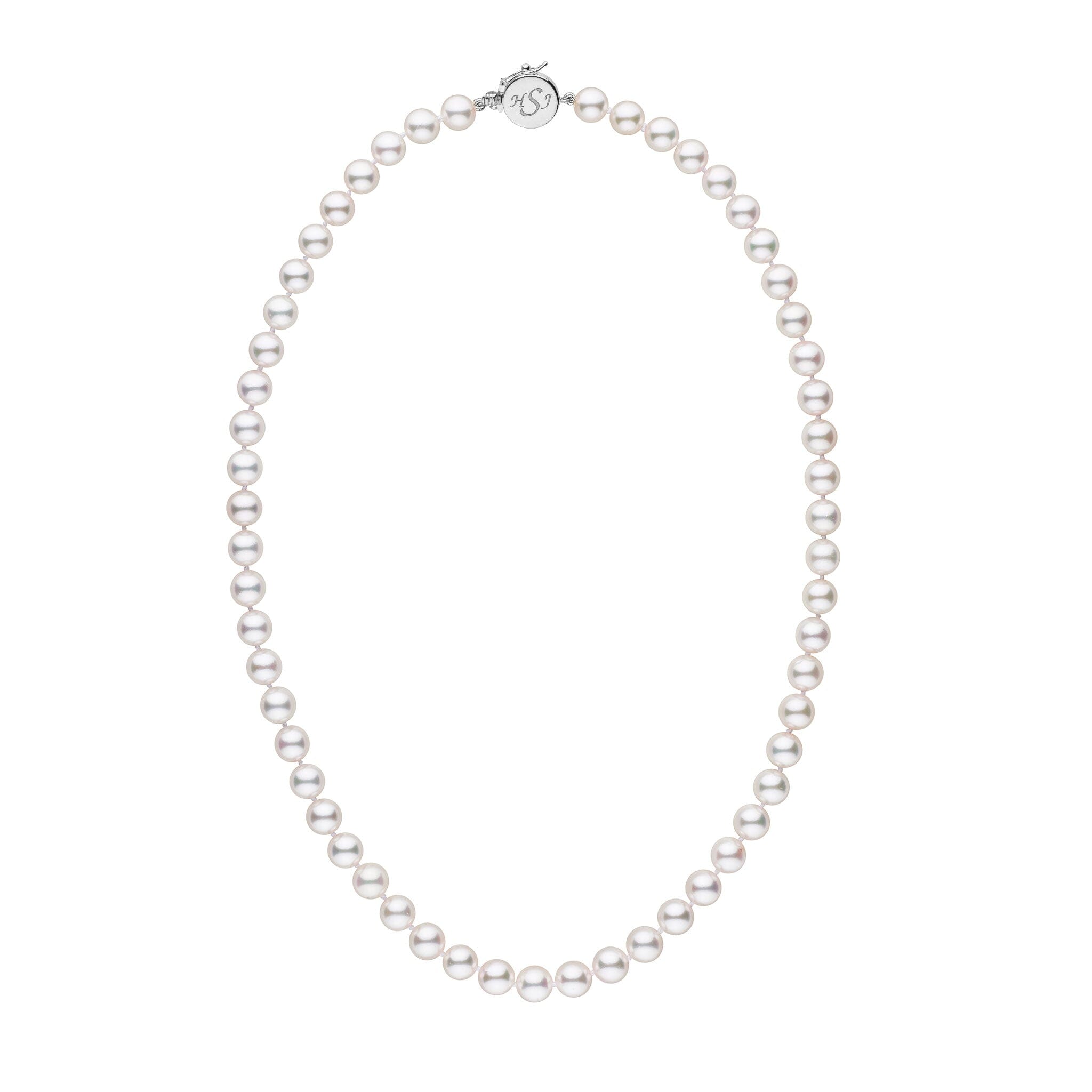 Personalized 18 Inch 7.0-7.5 mm AAA Akoya Pearl Circle Clasp Necklace