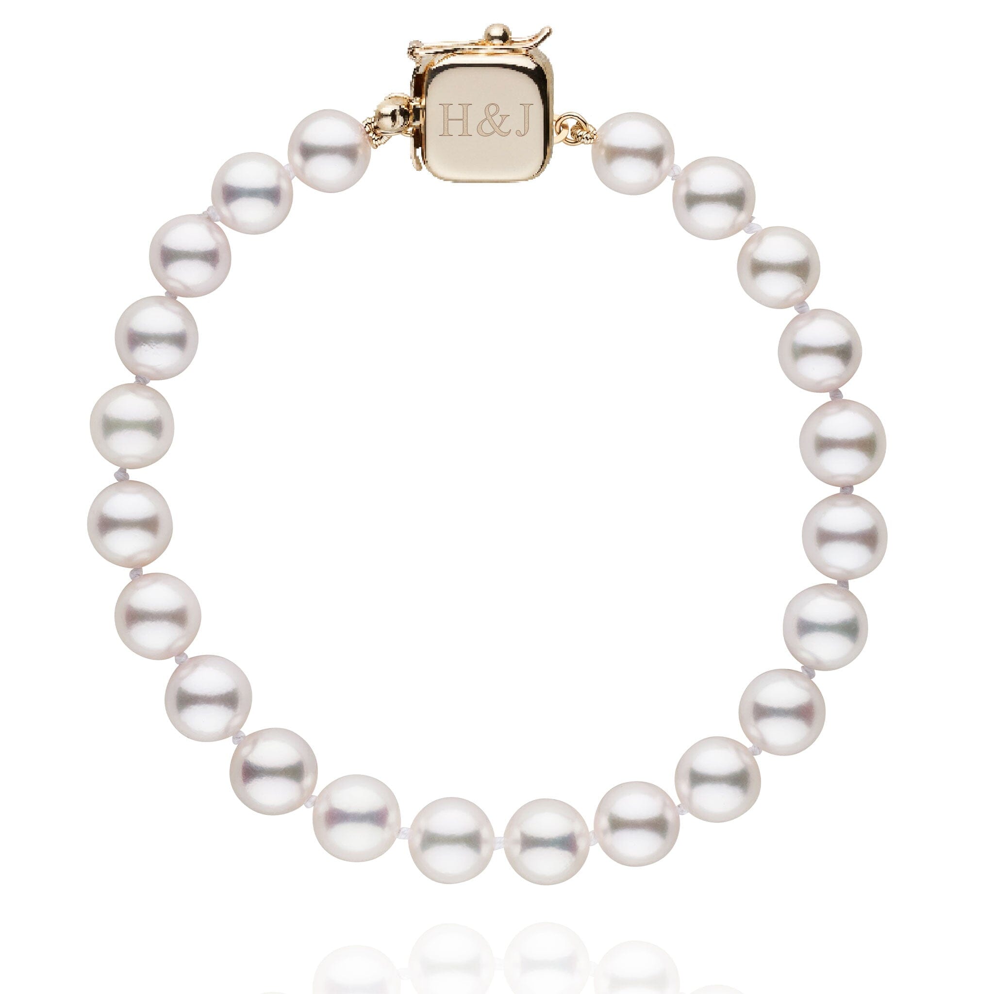 Personalized 7.0-7.5 mm AAA Akoya Pearl Square Clasp Bracelet