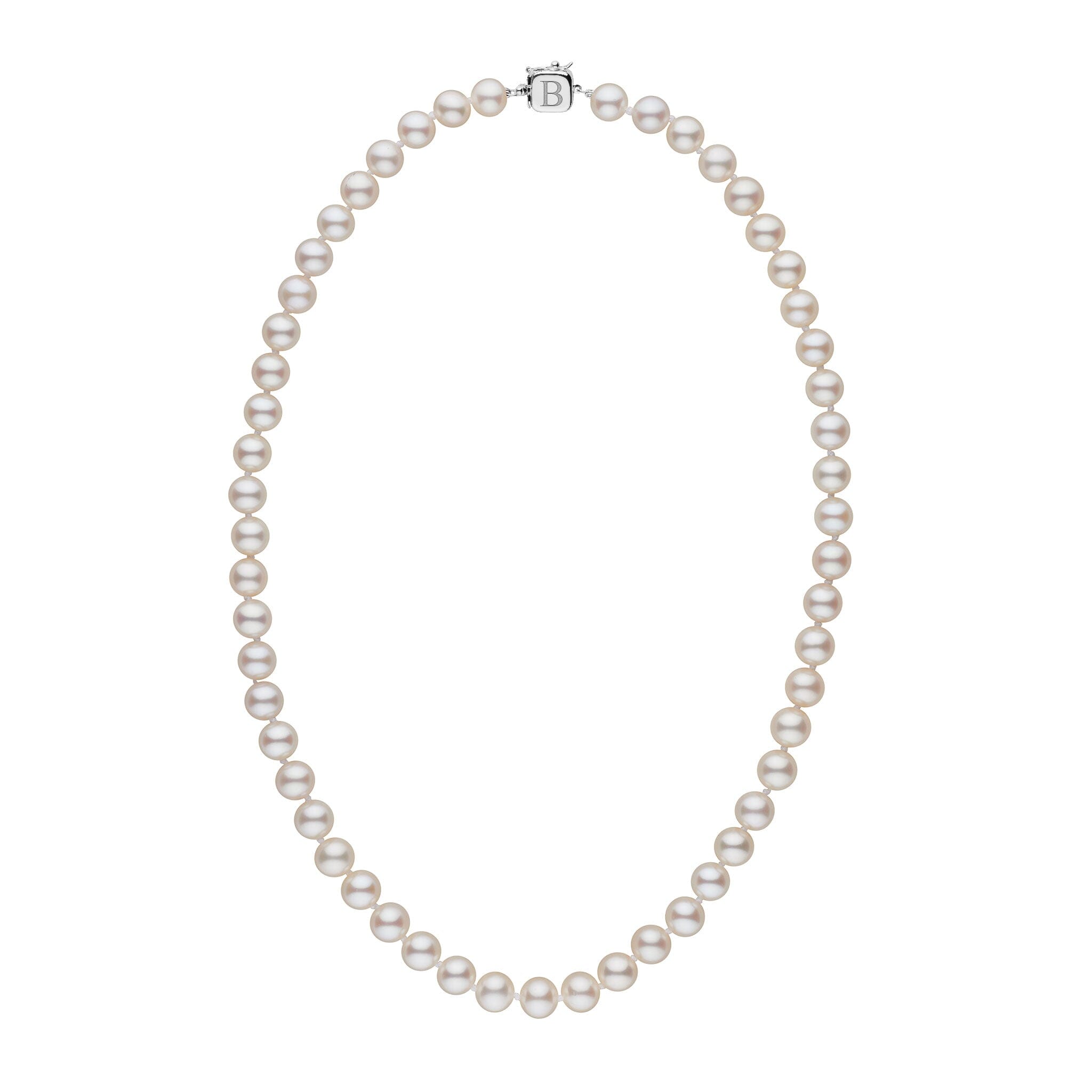 Personalized 18 Inch 7.5-8.0 mm AAA White Freshwater Pearl Square Clasp Necklace