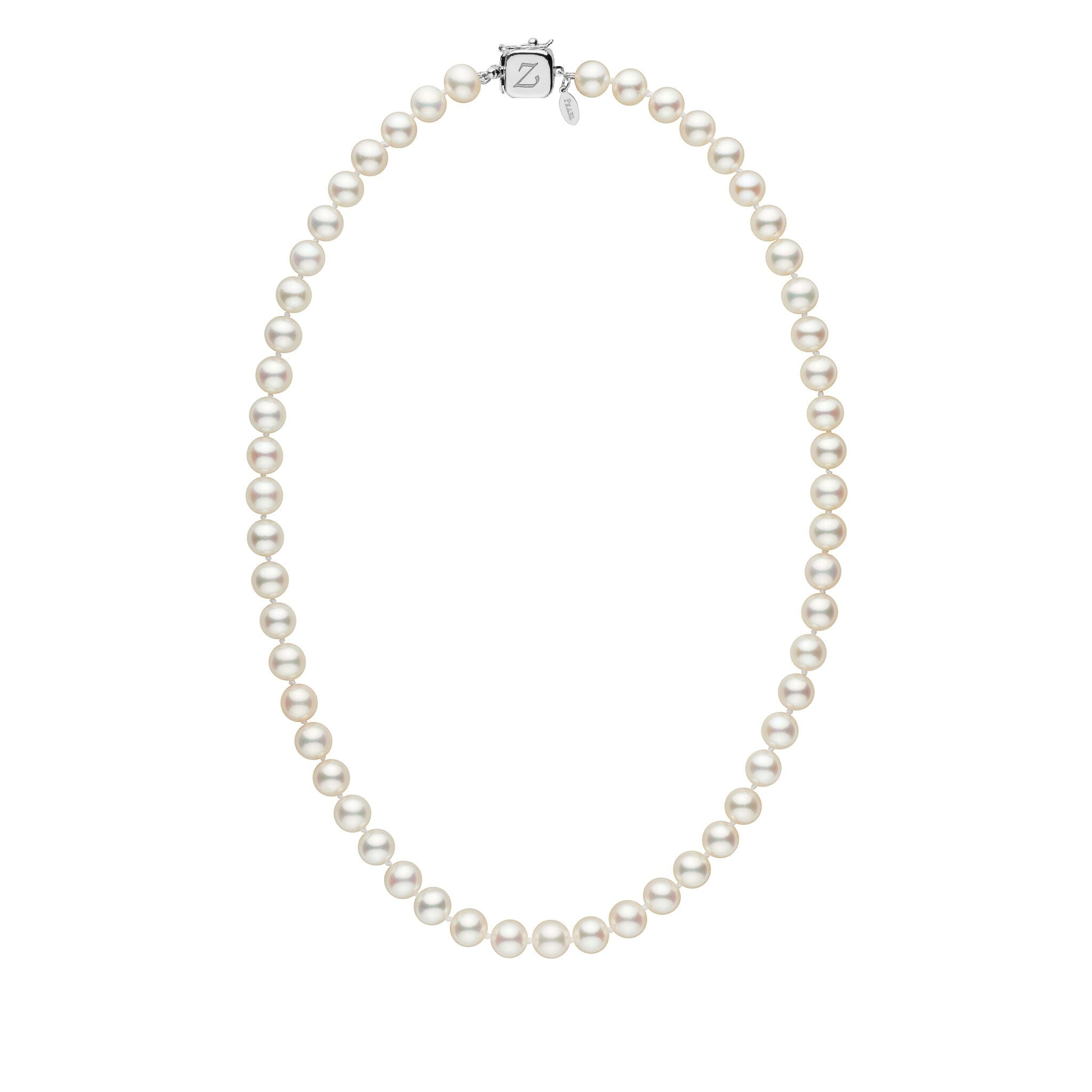 Personalized 18 Inch 7.5-8.0 mm White Freshadama Freshwater Pearl Square Clasp Necklace