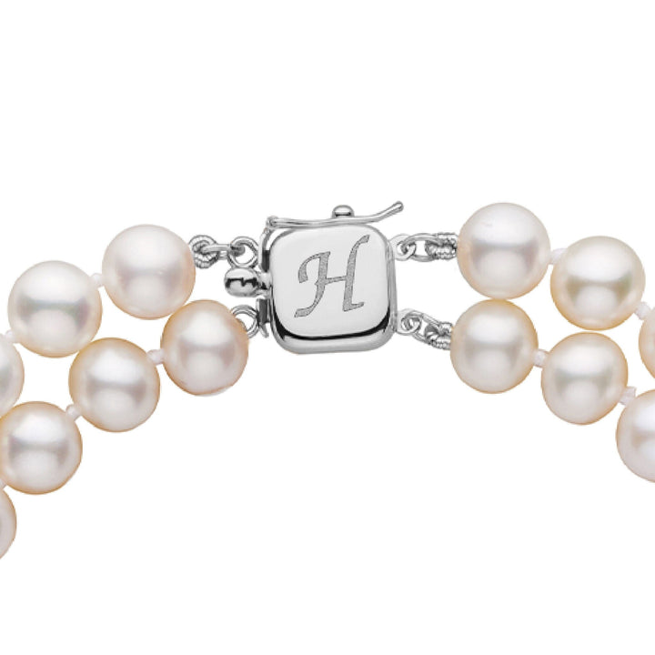 Personalized 7.5-8.0 mm AAA White Freshwater Pearl Double Strand Square Clasp Necklace