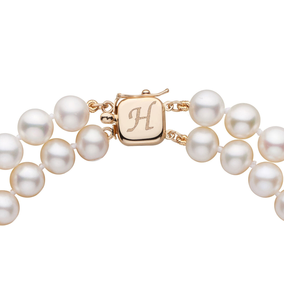Personalized 7.5-8.0 mm AAA White Freshwater Pearl Double Strand Square Clasp Necklace