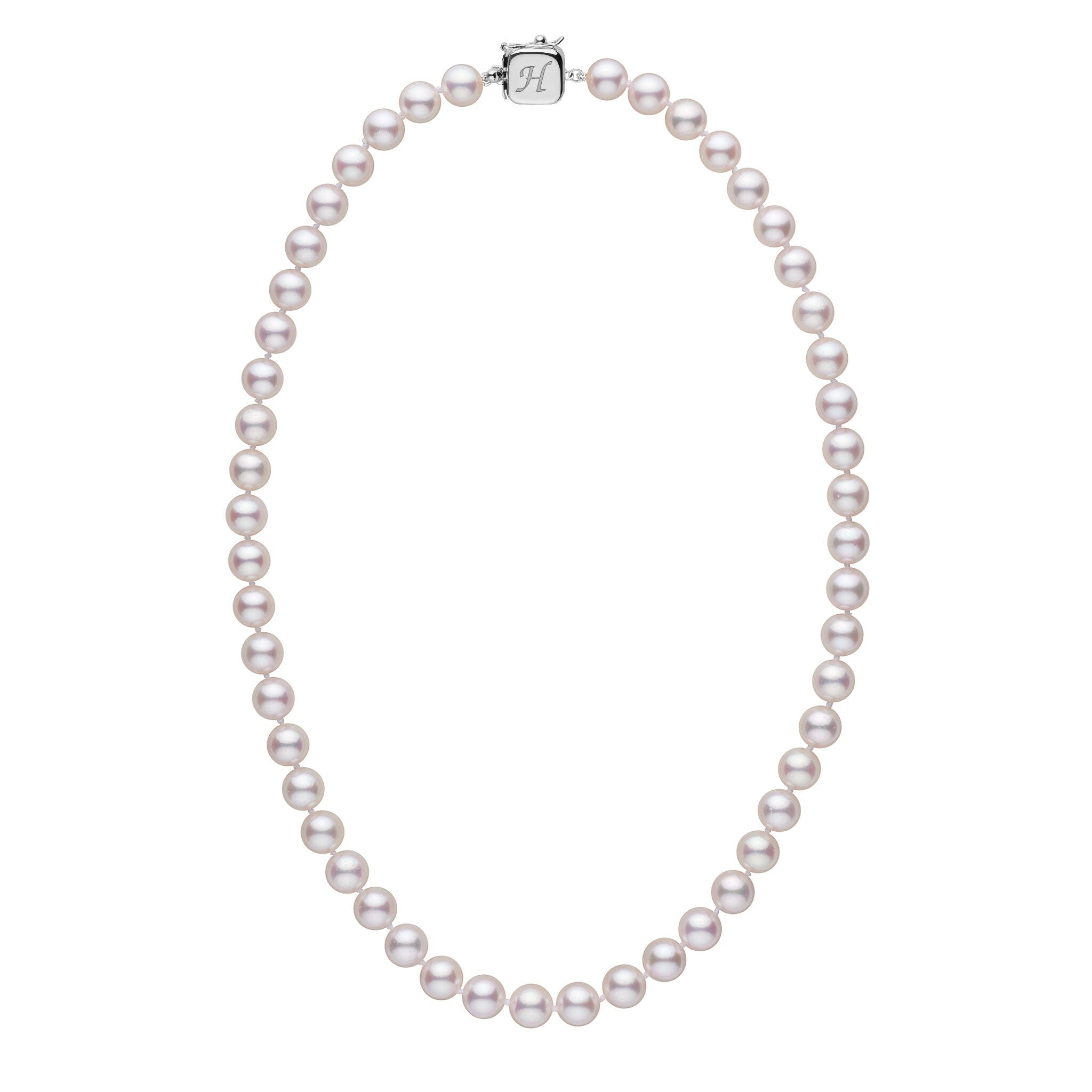Personalized 18 Inch 8.0-8.5 mm AAA Akoya Pearl Square Clasp Necklace