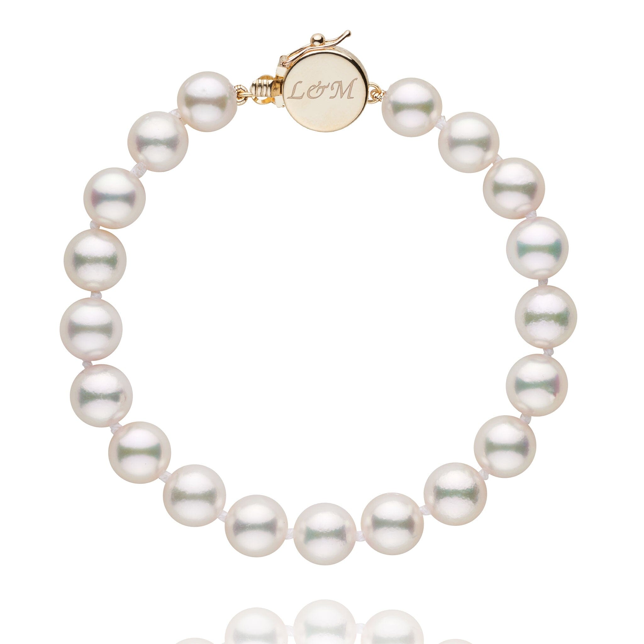 Personalized 8.0-8.5 mm AAA Akoya Pearl Circle Clasp Bracelet