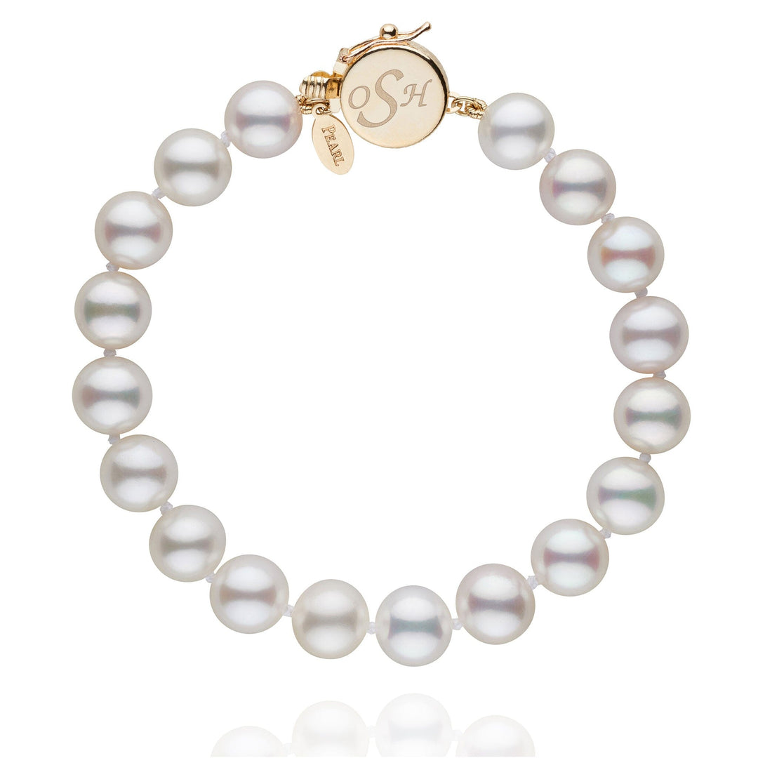 Personalized 8.5-9.0 mm White Freshadama Freshwater Pearl Circle Clasp Bracelet