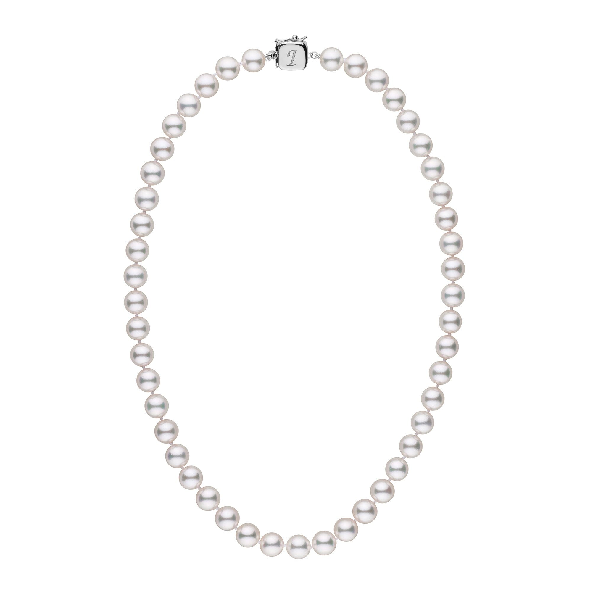 Personalized 18 Inch 8.5-9.0 mm AAA Akoya Pearl Square Clasp Necklace