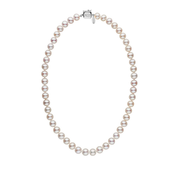 Personalized 8.5-9.0 mm White Freshadama Freshwater Pearl Square Clasp Necklace featuring lustrous round white freshwater pearls with a secure square clasp for elegant wear.