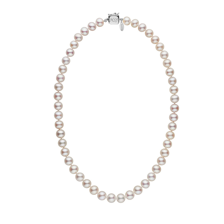 Personalized 8.5-9.0 mm White Freshadama Freshwater Pearl Square Clasp Necklace featuring lustrous round white freshwater pearls with a secure square clasp for elegant wear.